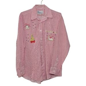 Mili Designs Christmas Button-up blouse Size M Womens Red/White Striped